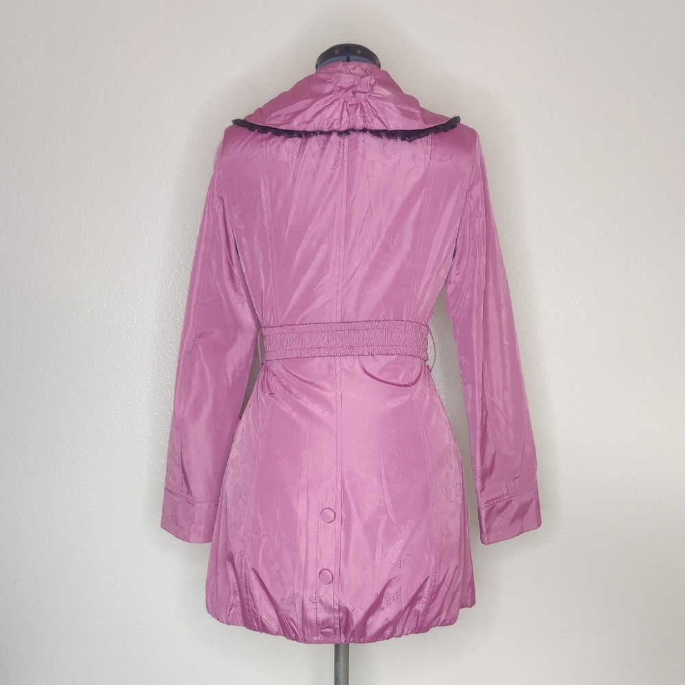 Pink Butterfly Pattern Ruffle Accent Winter Coat - Picture 3 of 16